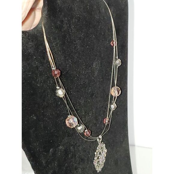 A Rhinestone Pendant Floating Necklace Beaded Fairy Core Minimalist - Picture 11 of 12